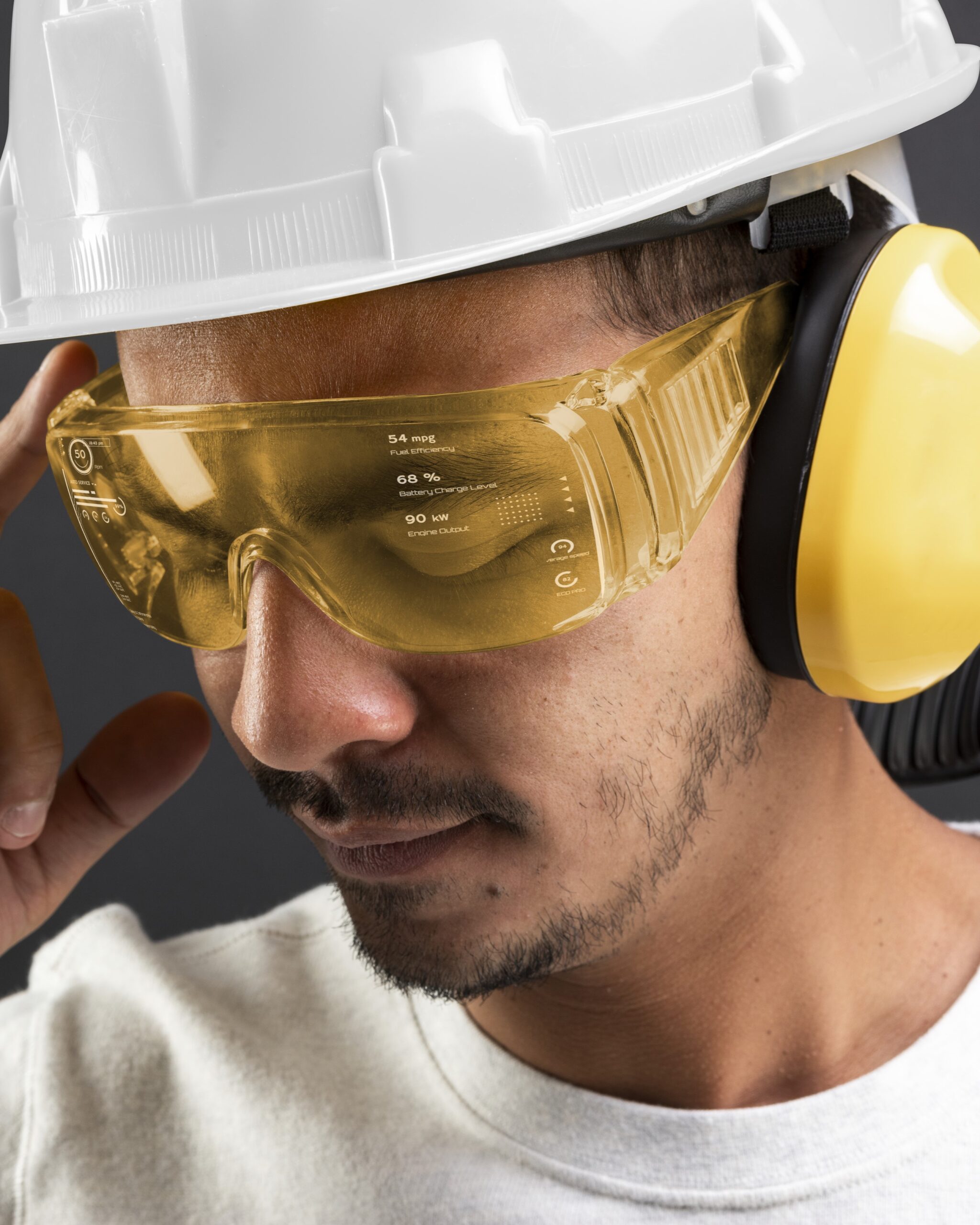 Civil engineer with safety glasses and hard hat
